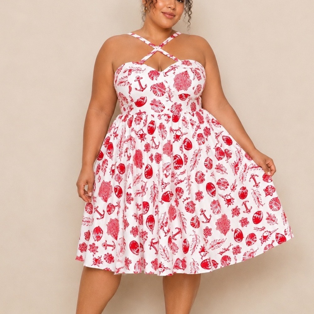 Collectif Kiana Sea Shore Swing Dress Nautical Retro 3XL NEW rockabilly tradwife